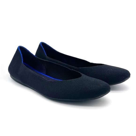 Rothy’s The Flat in Solid Black With Royal Blue Trim Recycled Textile Size 9.5 - Picture 7 of 16